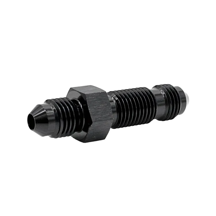 -12AN Straight Male AN Flare Bulkhead Adapter, Black Hard Anodized Aluminum