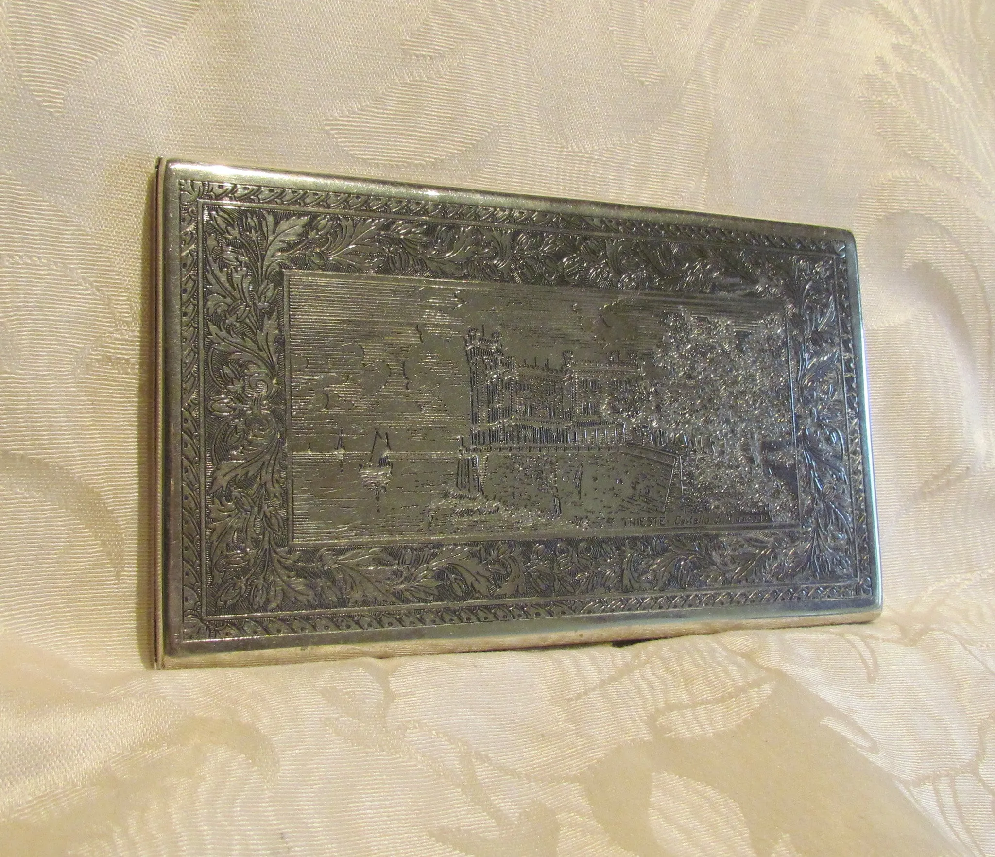 1930s Sterling Silver Cigarette Case Italy Business Card Credit Card Holder Italian Scene