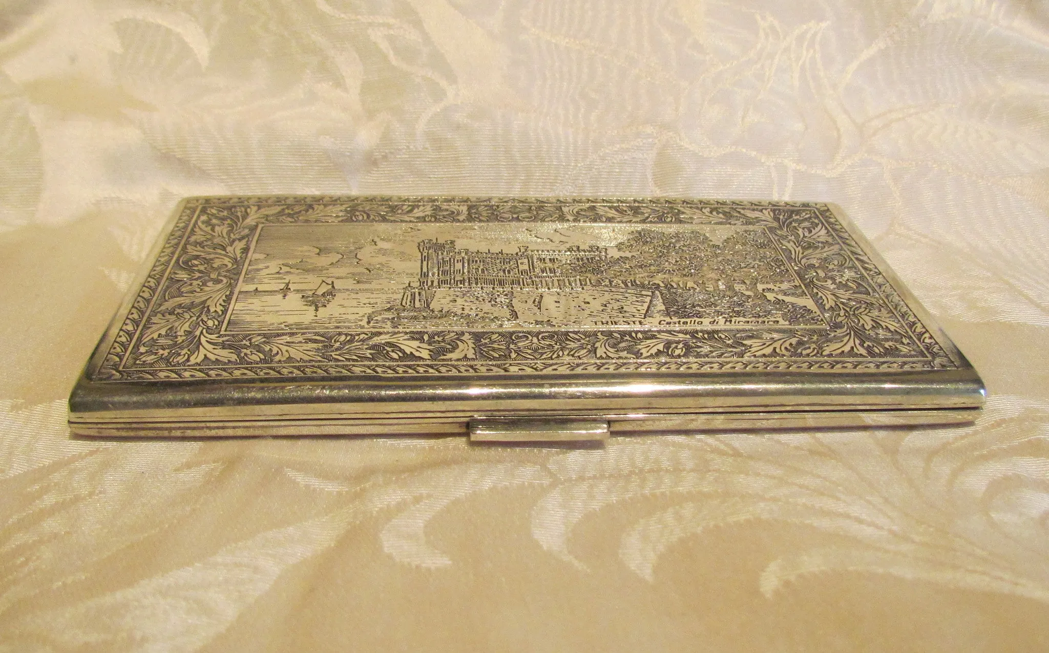 1930s Sterling Silver Cigarette Case Italy Business Card Credit Card Holder Italian Scene