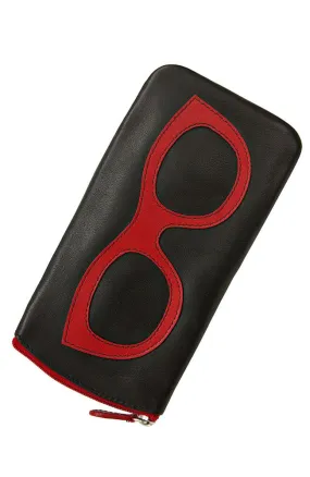 6462 Black Red 100% Genuine Leather Eyeglass Case