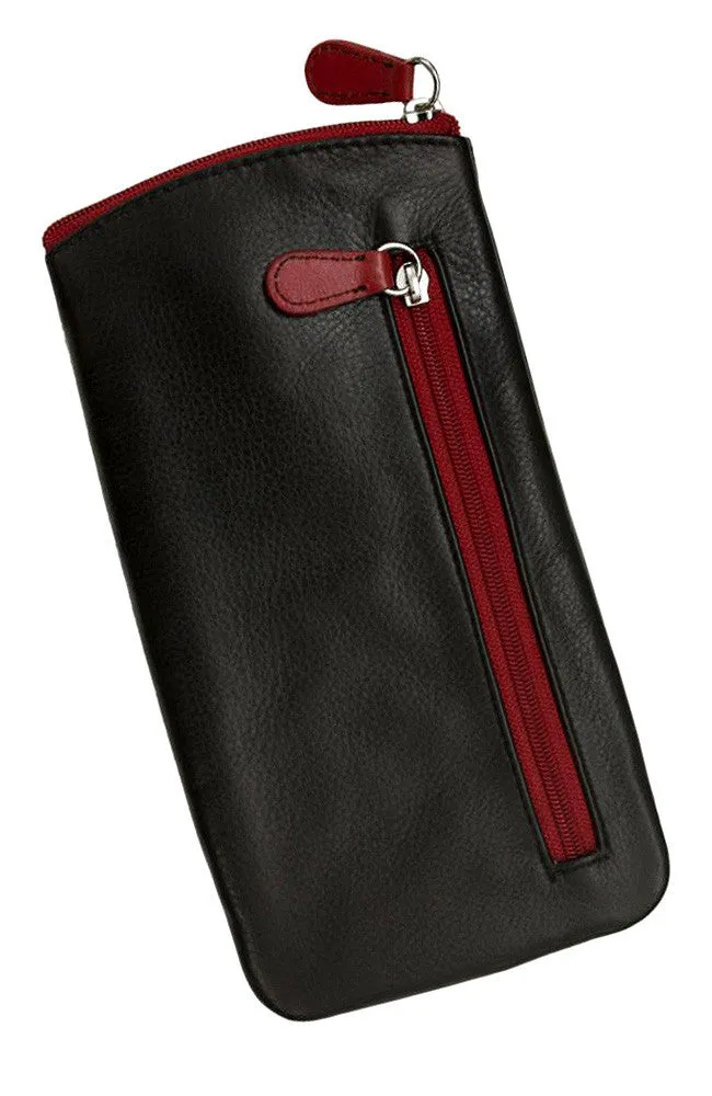 6462 Black Red 100% Genuine Leather Eyeglass Case