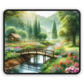 A cute forest and a small hut in spring Gaming Mouse Pad