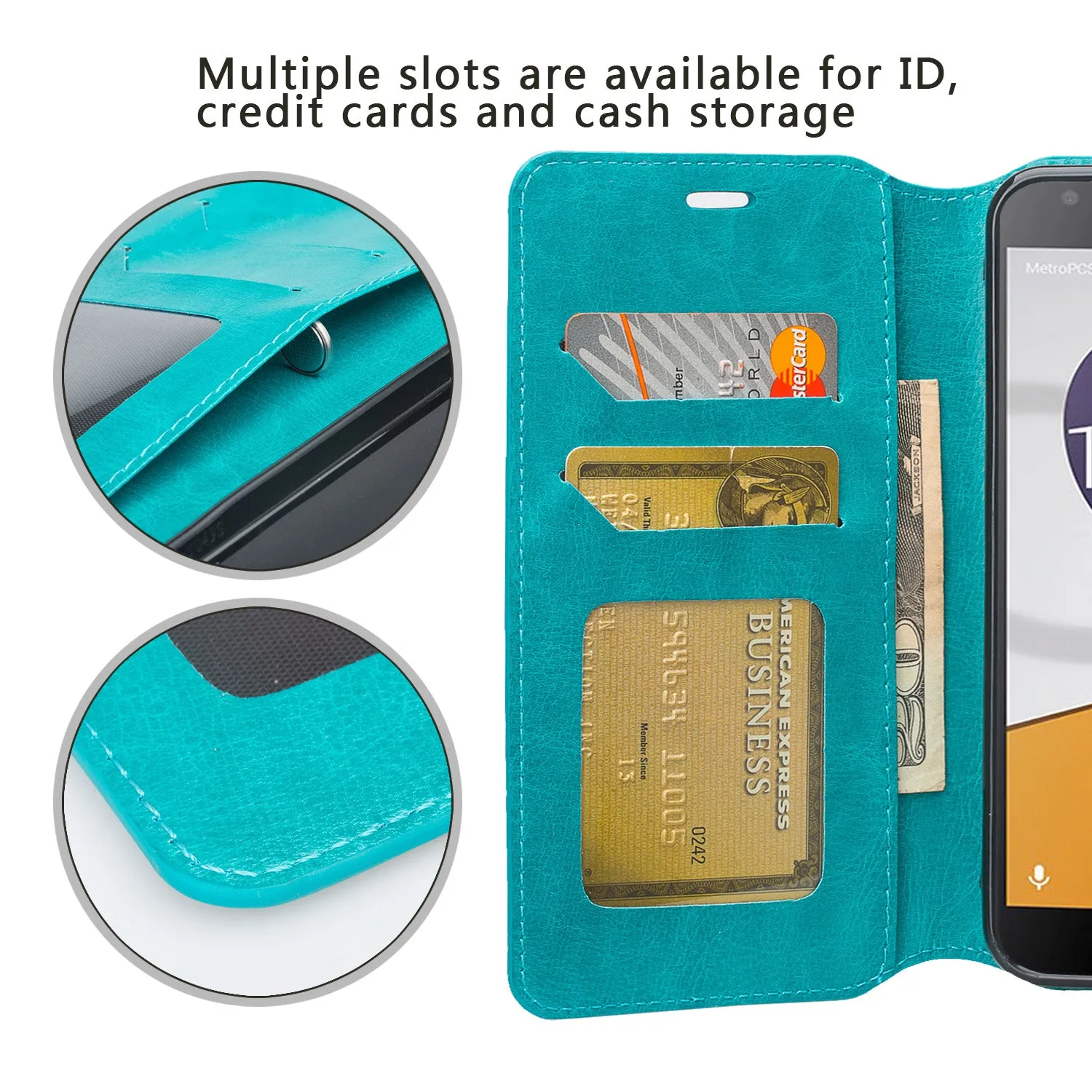 Alcatel Fierce XL2 Case, Fierce XL2 Wallet Case, Pu Leather Wallet Case [Kickstand] with ID & Credit Card Slots - Teal