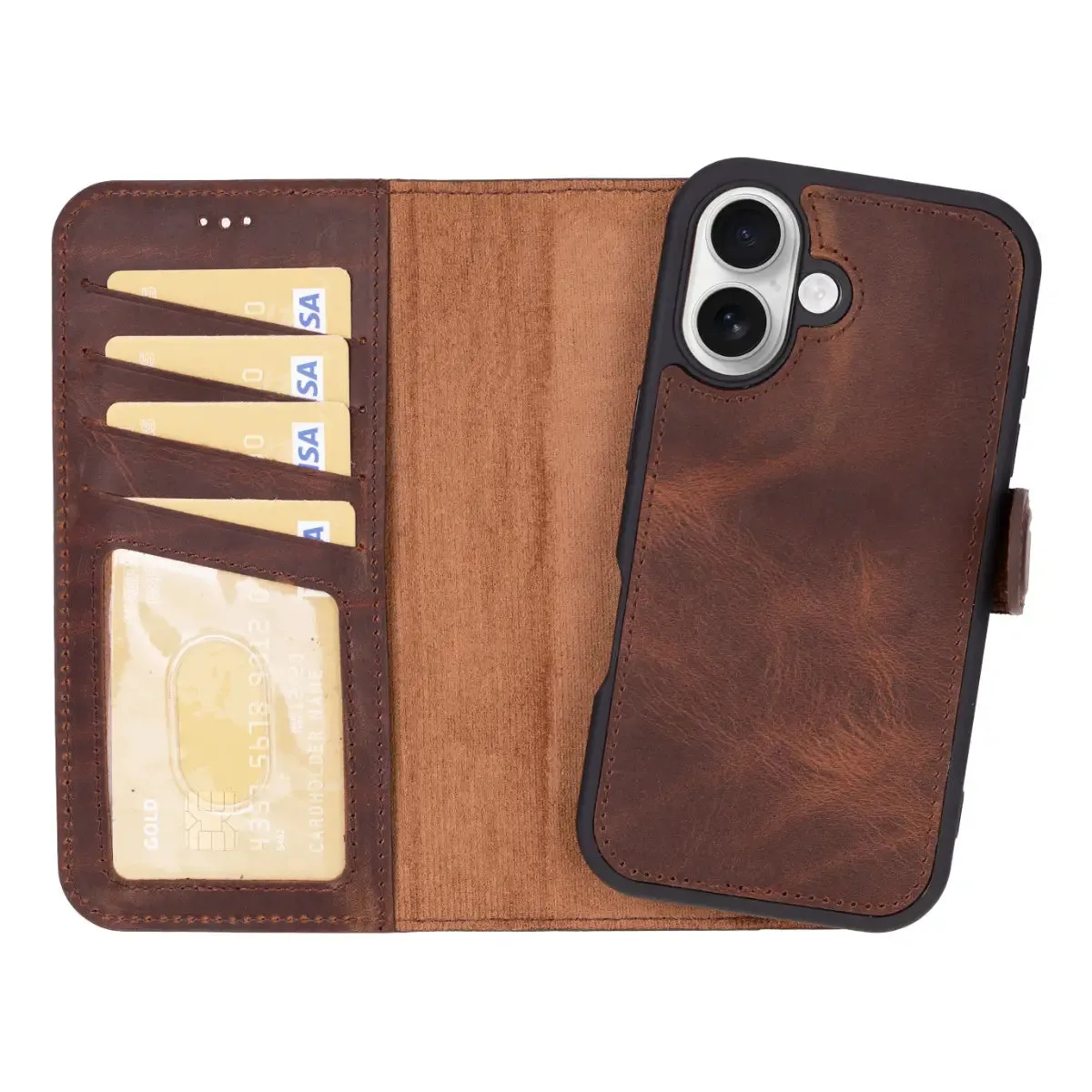 Antic Brown Leather (Regular) iPhone 16 Wallet Case