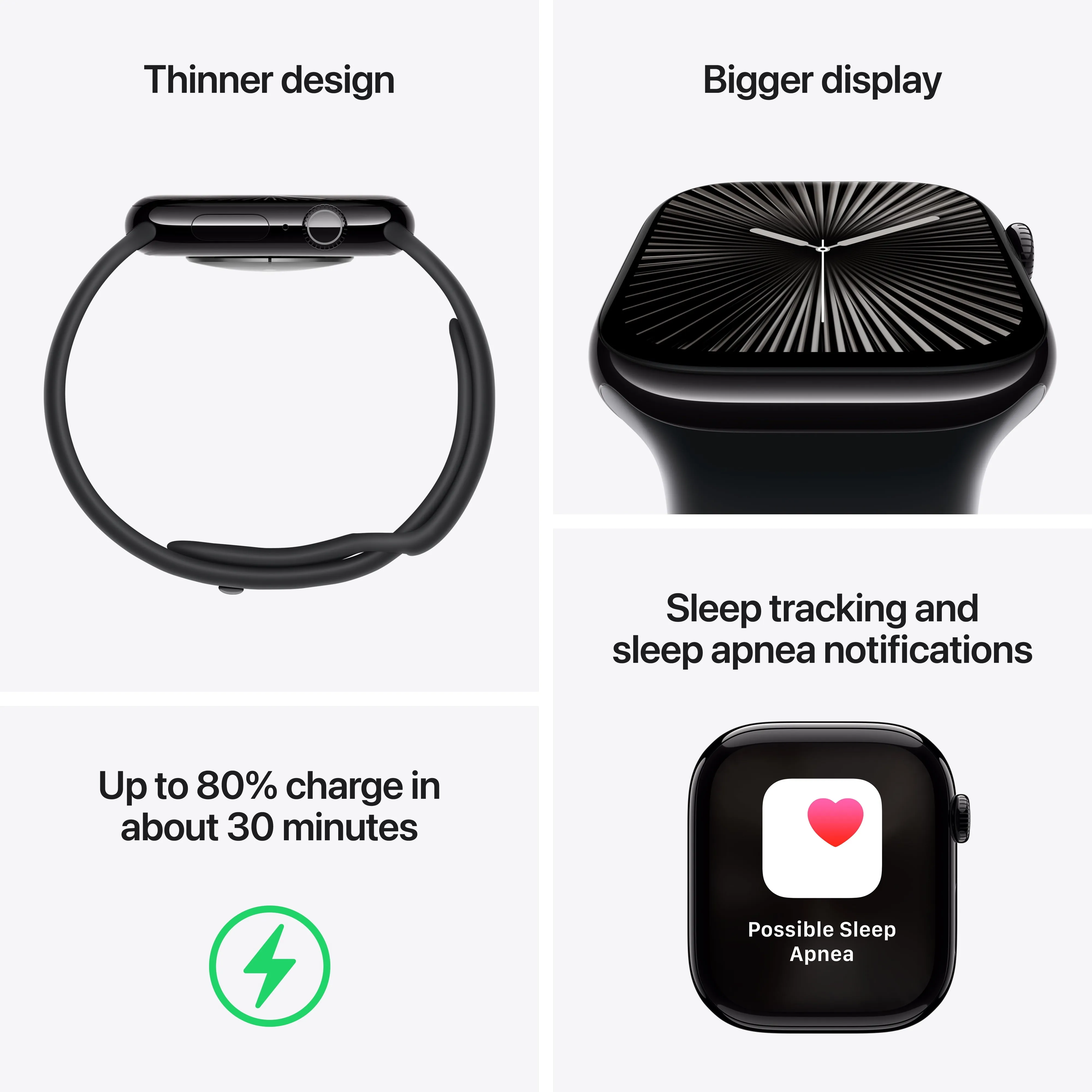 Apple Watch Series 10 GPS 42mm Jet Black Aluminum Case with Black Sport Band - S/M