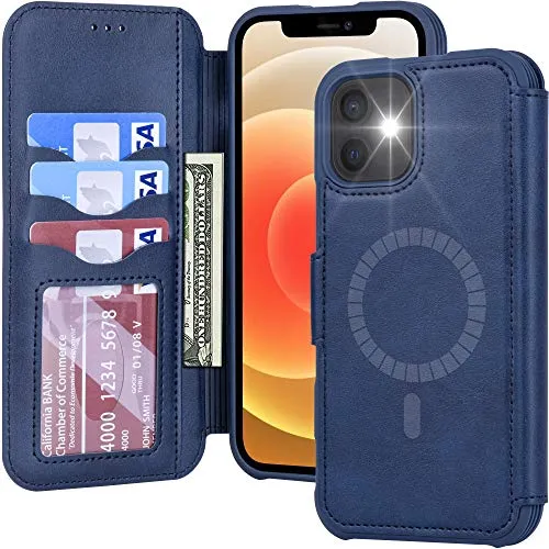 Arae Compatible with iPhone 12 Case and iPhone 12 Pro Case Wallet [Magnetic Wireless Charge] with Card Holder [RFID Blocking] for iPhone 12/12 Pro