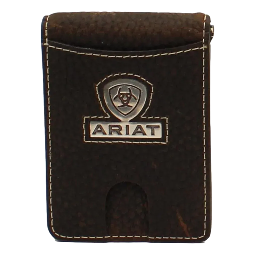 Ariat Logo Concho Rowdy Brown Money Clip Wallet