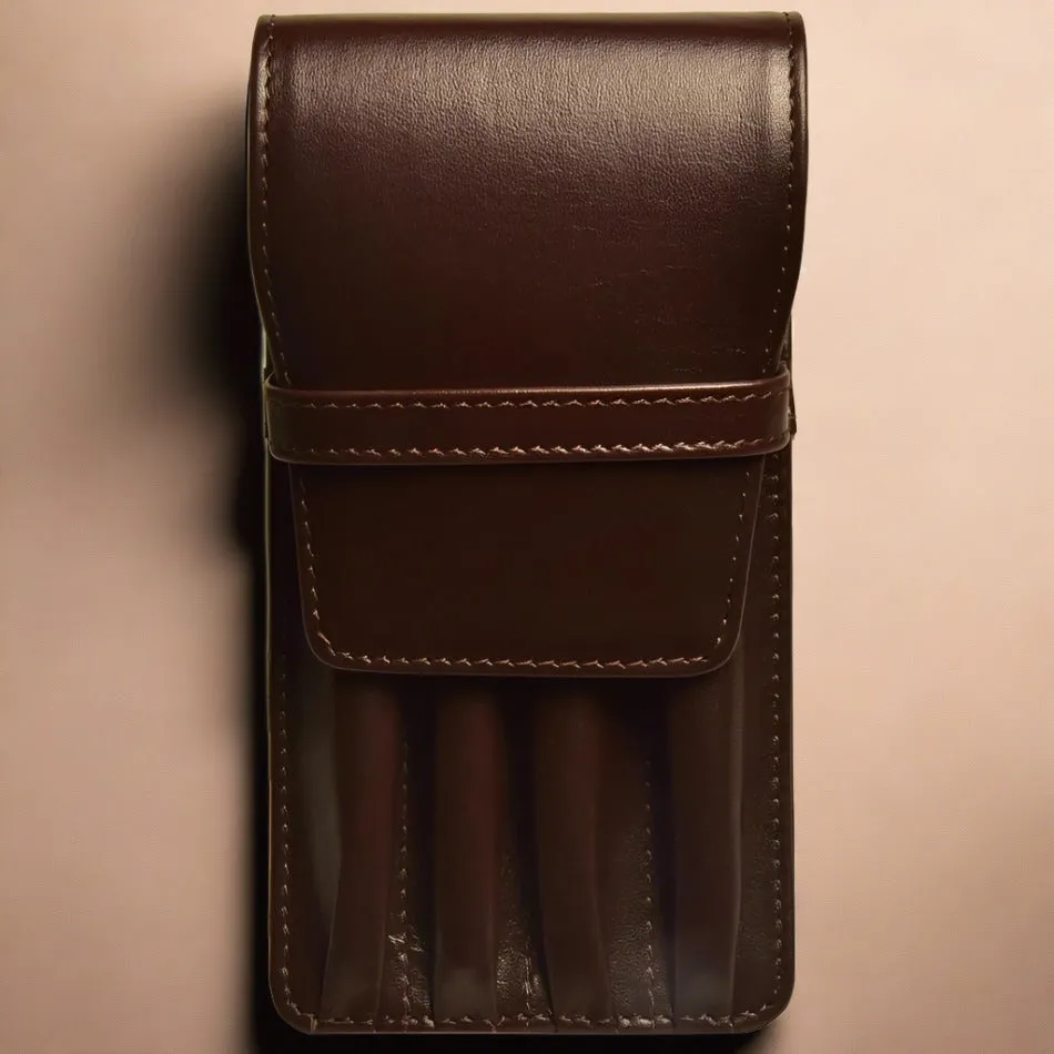 Aston Leather 4 Pen Case - Brown