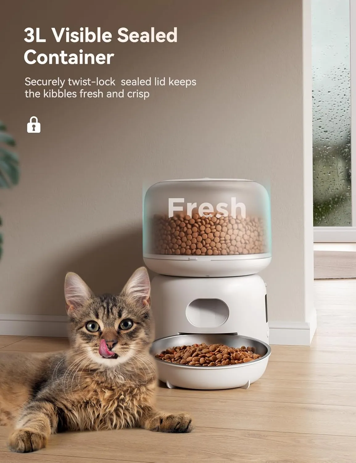 Automatic Pet Feeder,  3L Wifi Food Dispenser for Cats and Dogs with 304 Stainless Steel Feeding Bowl, up to 36 Portions 10 Meals per Day, App Control/2.4G Wifi Spport