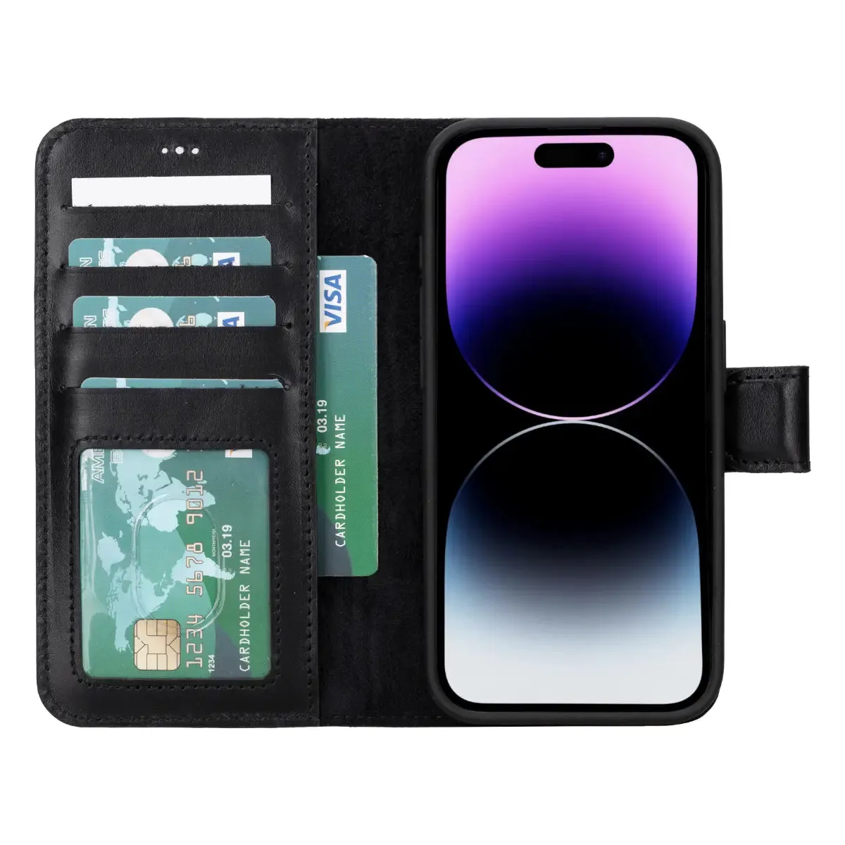 Black Leather iPhone 15 Pro Wallet Case