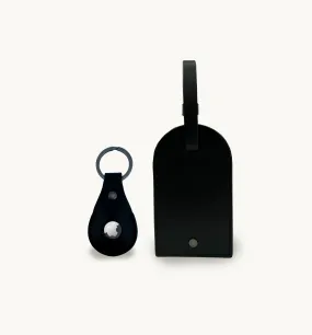 Black Leather Luggage Tag and AirTag Gift Set