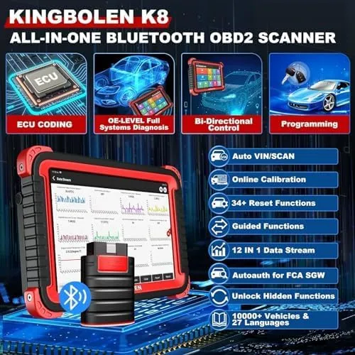 Bluetooth Scanner, Bidirectional Tool with ECU Coding, 31  Resets, FCA AutoAuth, Crankshaft Relearn & Active Test for All Systems