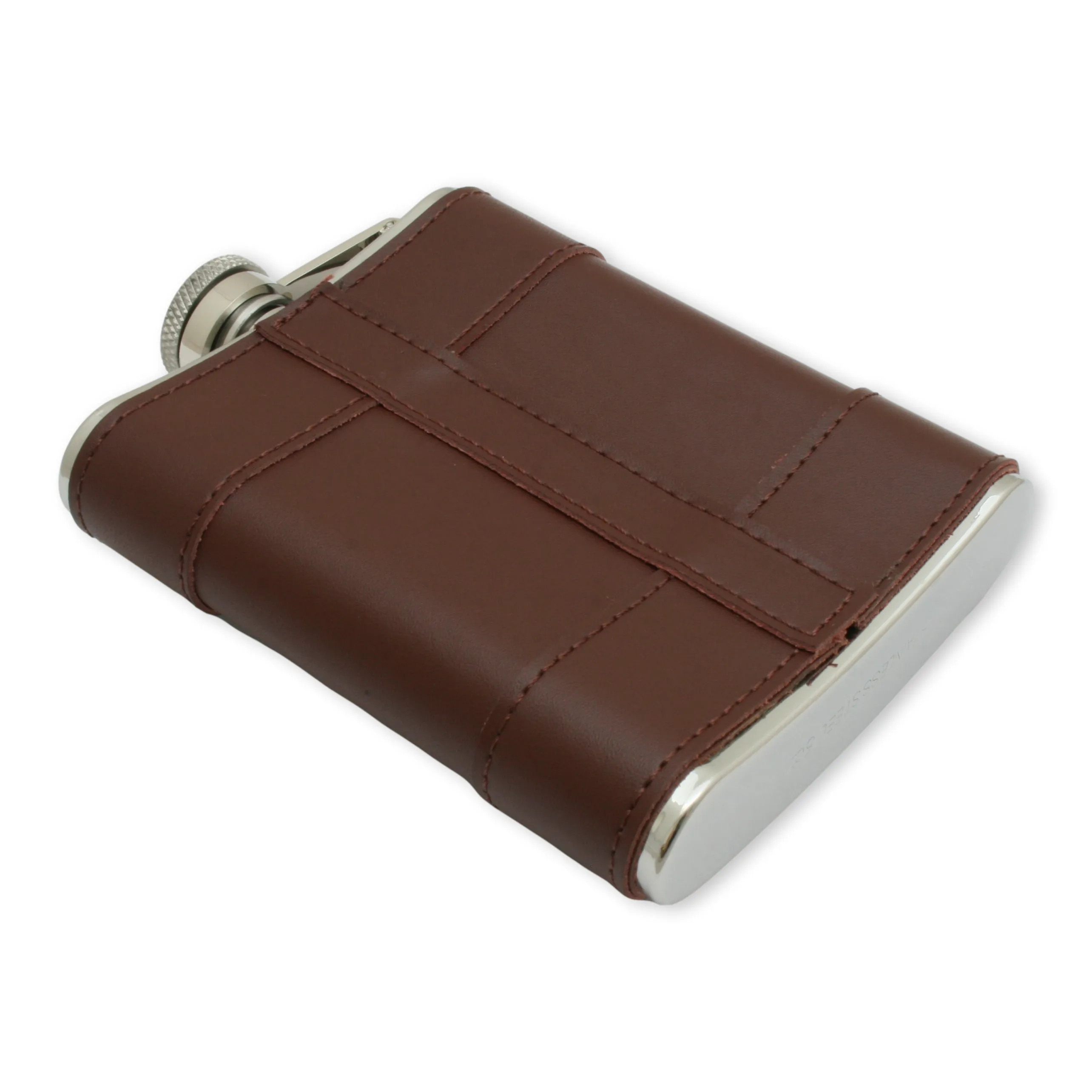 Brown Leather Cased 6oz Hip Flask & 4 x Stacking Stirrup Cups in Leather Case