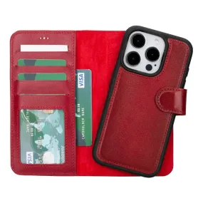 Burnished Red Leather iPhone 15 Pro Wallet Case