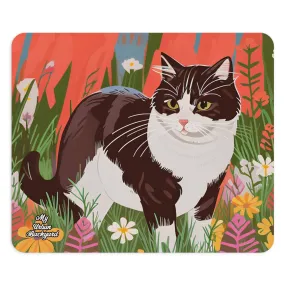 Cat with Wildflowers, Computer Mouse Pad - for Home or Office