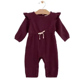 City Mouse Waist Crinkle Cotton Tie Romper - Huckleberry