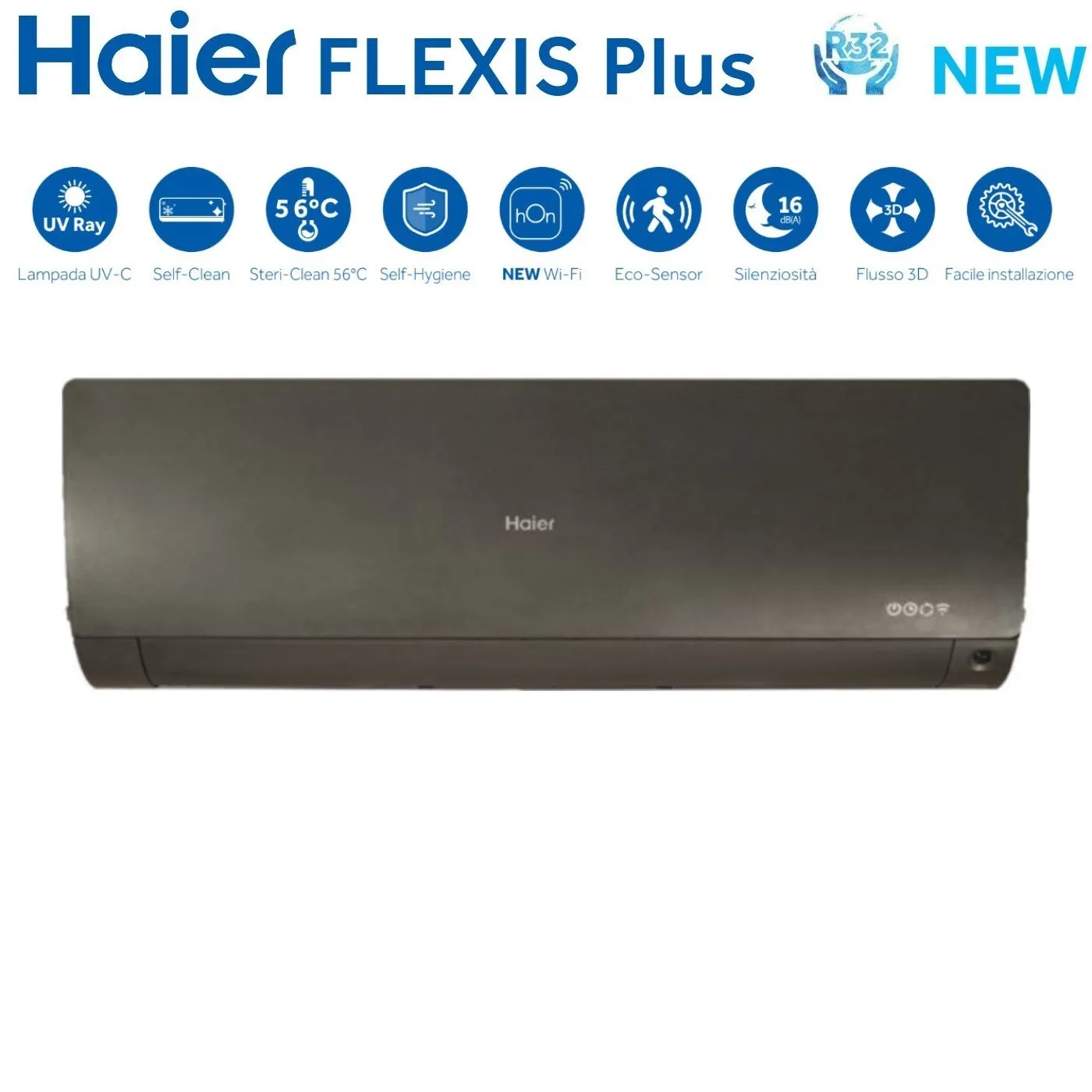 Climatizzatore Condizionatore Haier Dual Split Inverter serie FLEXIS PLUS BLACK 9 12 con 2U50S2SM1FA R-32 Wi-Fi Integrato Colore Nero 9000 12000