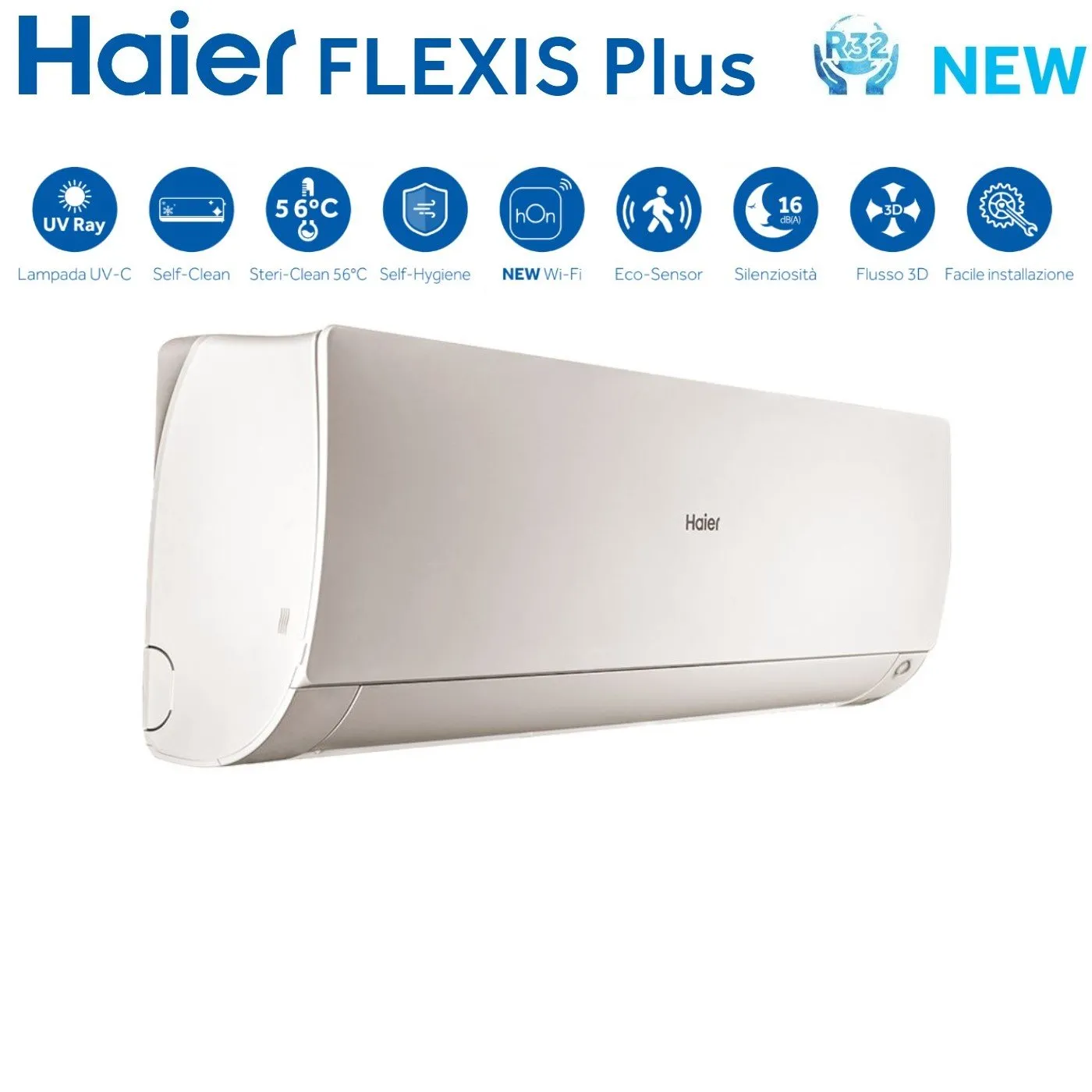 Climatizzatore Condizionatore Haier Quadri Split Inverter serie FLEXIS PLUS WHITE 7 7 12 18 con 4U75S2SR3FA R-32 Wi-Fi Integrato Colore Bianco 7000 7000 12000 18000