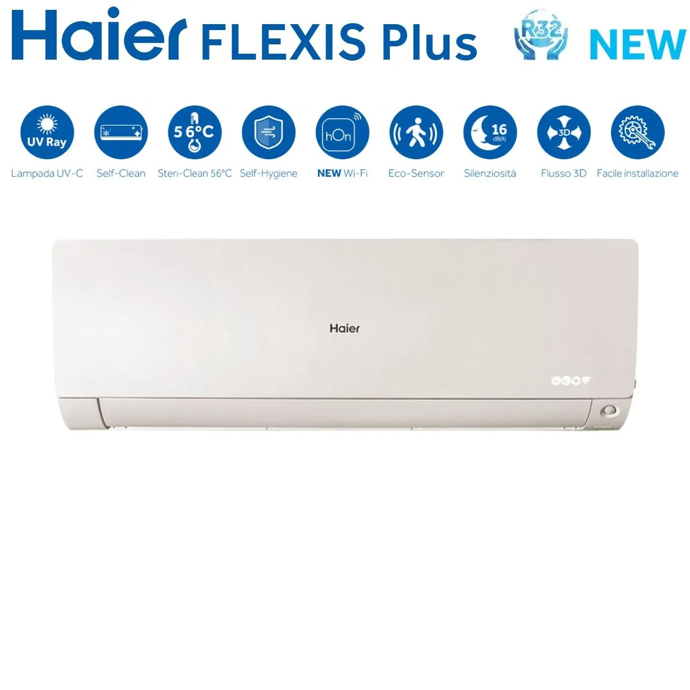 Climatizzatore Condizionatore Haier Quadri Split Inverter serie FLEXIS PLUS WHITE 7 7 12 18 con 4U75S2SR3FA R-32 Wi-Fi Integrato Colore Bianco 7000 7000 12000 18000