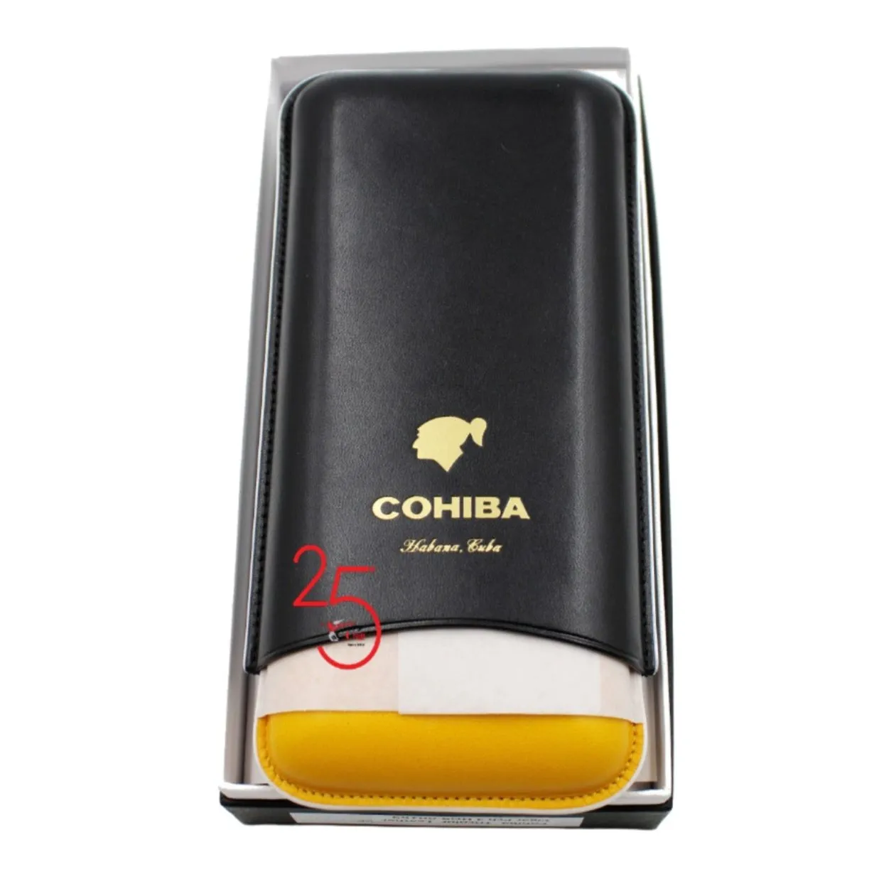 Cohiba Leather 3 Cigar Case Black/Yellow Classic