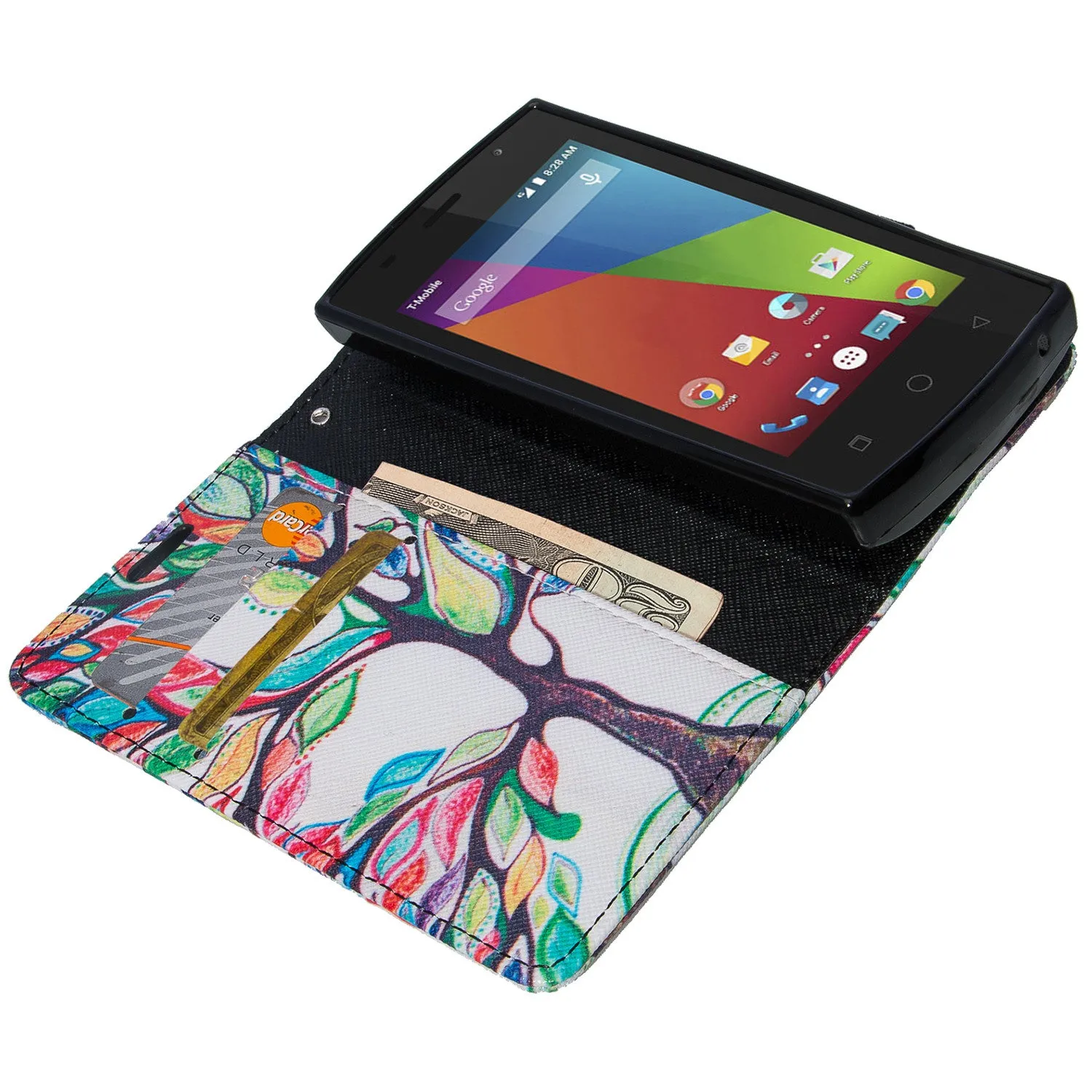 Coolpad Rogue Case,  Wrist Strap Pu Leather Magnetic Flip Fold[Kickstand] Wallet Case with ID & Card Slots for Coolpad Rogue - Colorful Tree