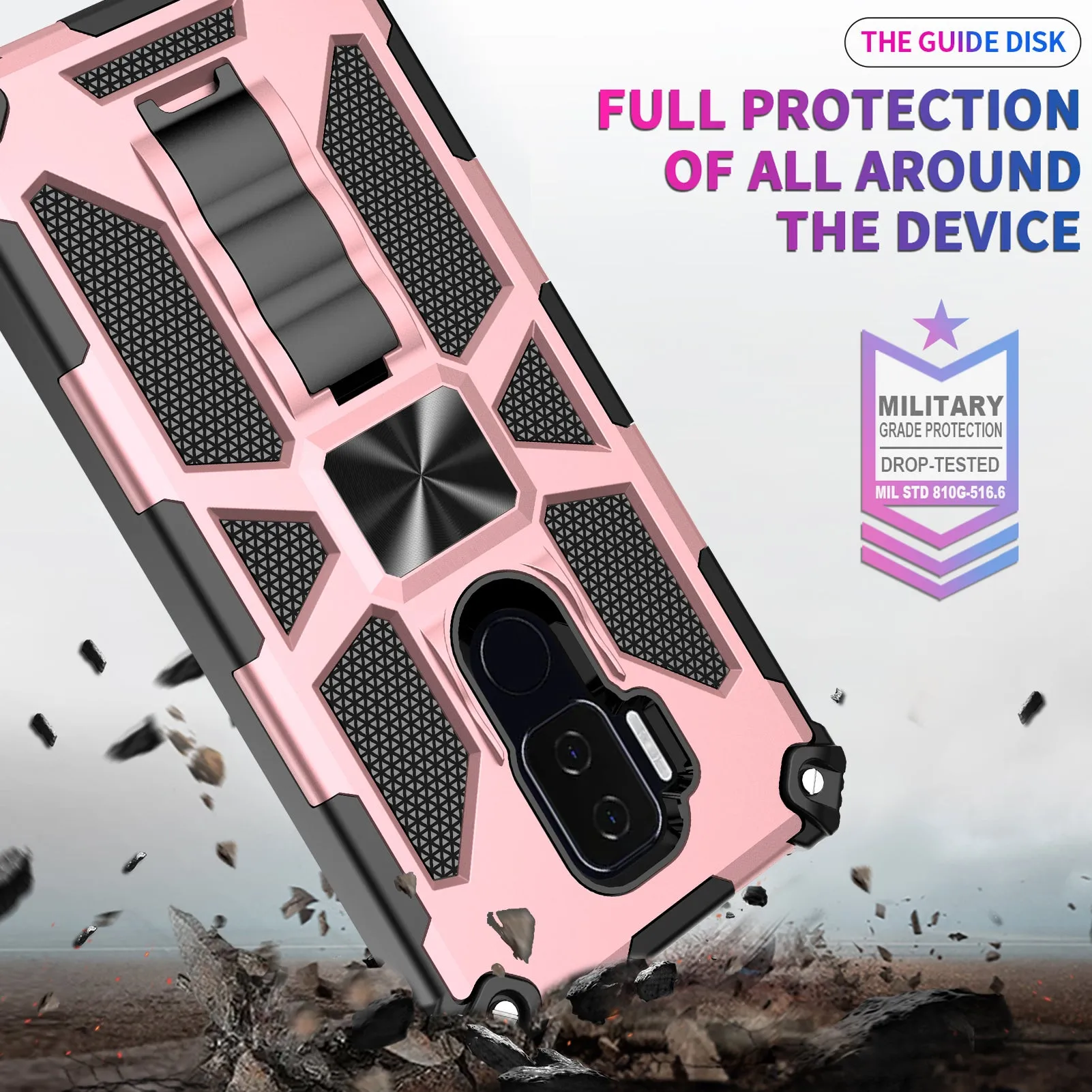 Cricket Influence Case/AT&T Maestro Plus Case [Military Grade] Ring Car Mount Kickstand Hybrid Hard PC Soft TPU Shockproof Protective Case - Rose Gold