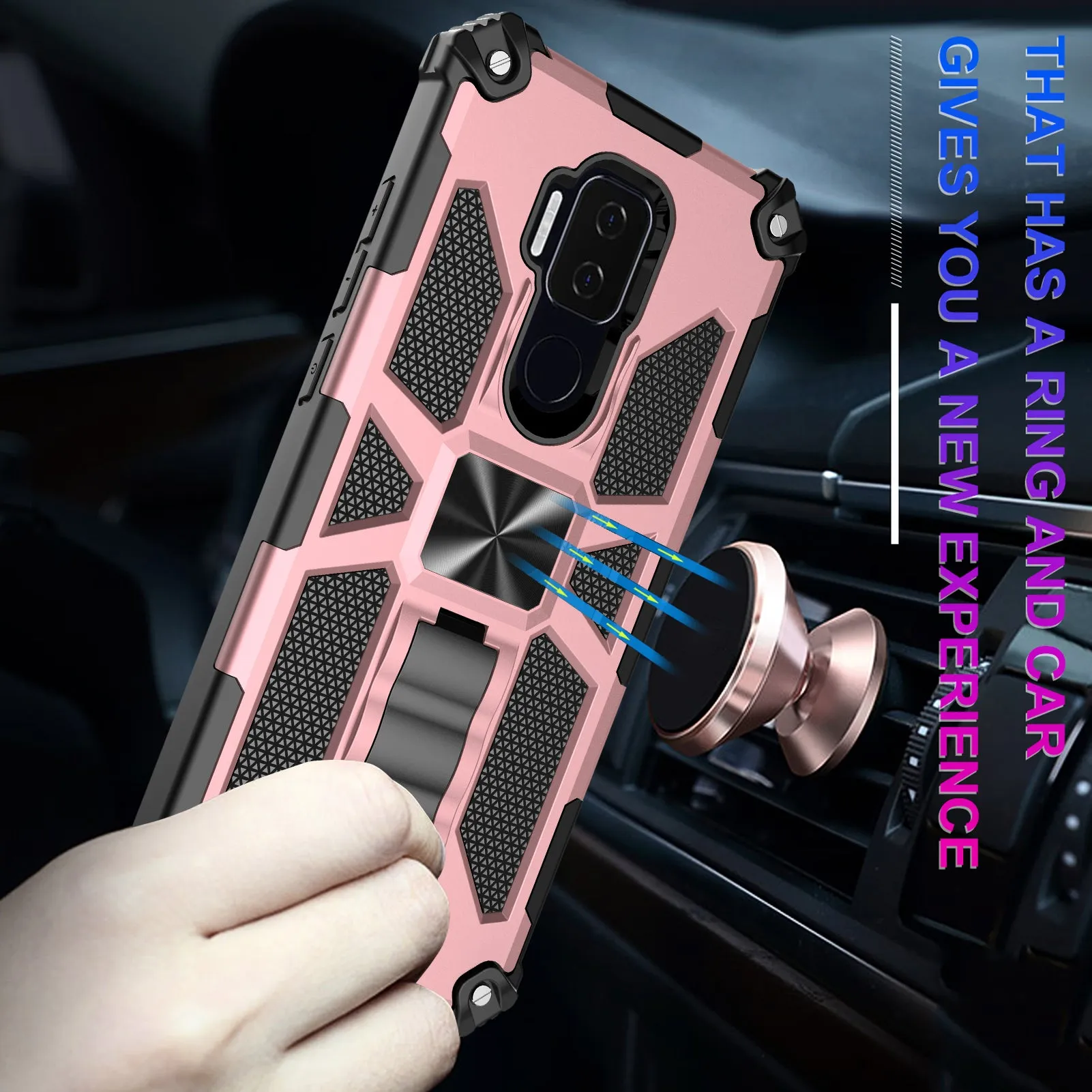 Cricket Influence Case/AT&T Maestro Plus Case [Military Grade] Ring Car Mount Kickstand Hybrid Hard PC Soft TPU Shockproof Protective Case - Rose Gold