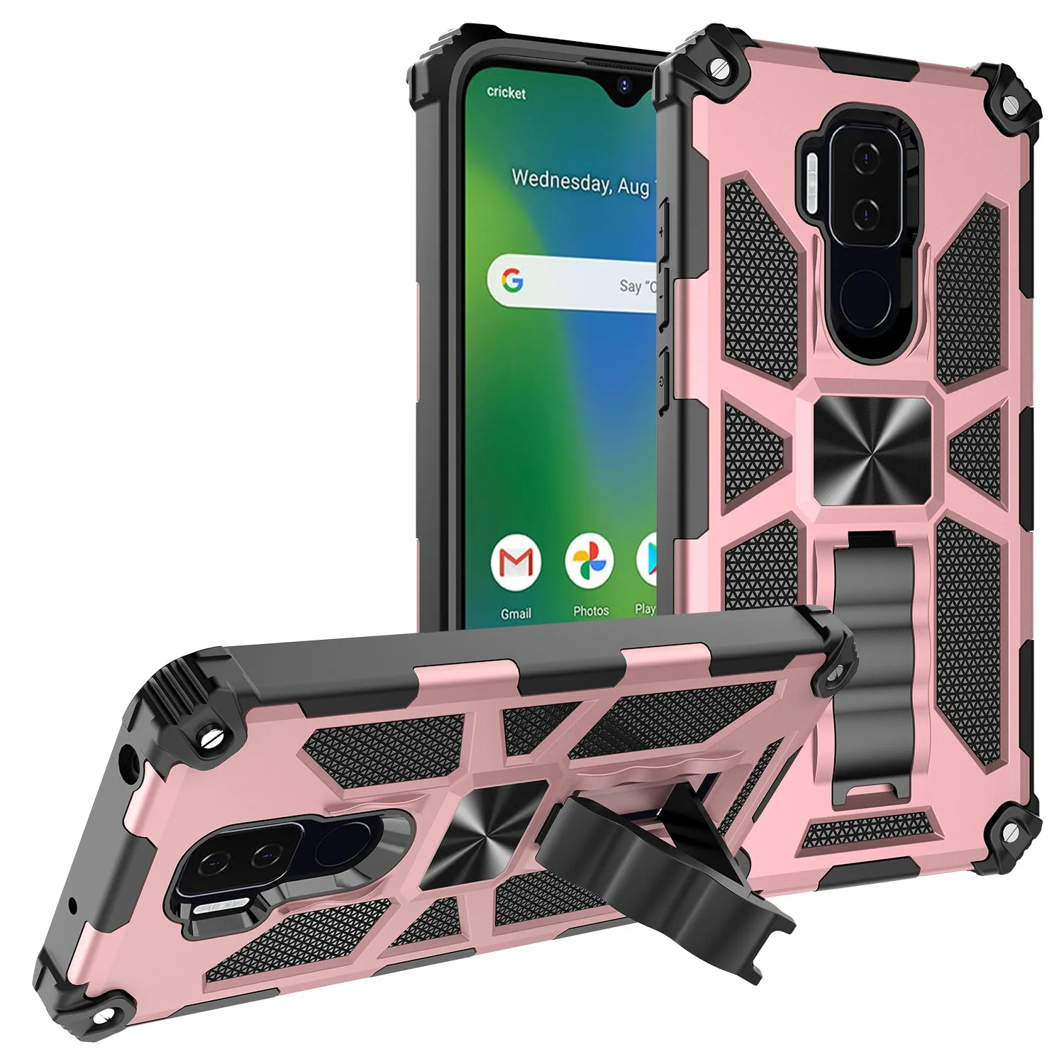 Cricket Influence Case/AT&T Maestro Plus Case [Military Grade] Ring Car Mount Kickstand Hybrid Hard PC Soft TPU Shockproof Protective Case - Rose Gold