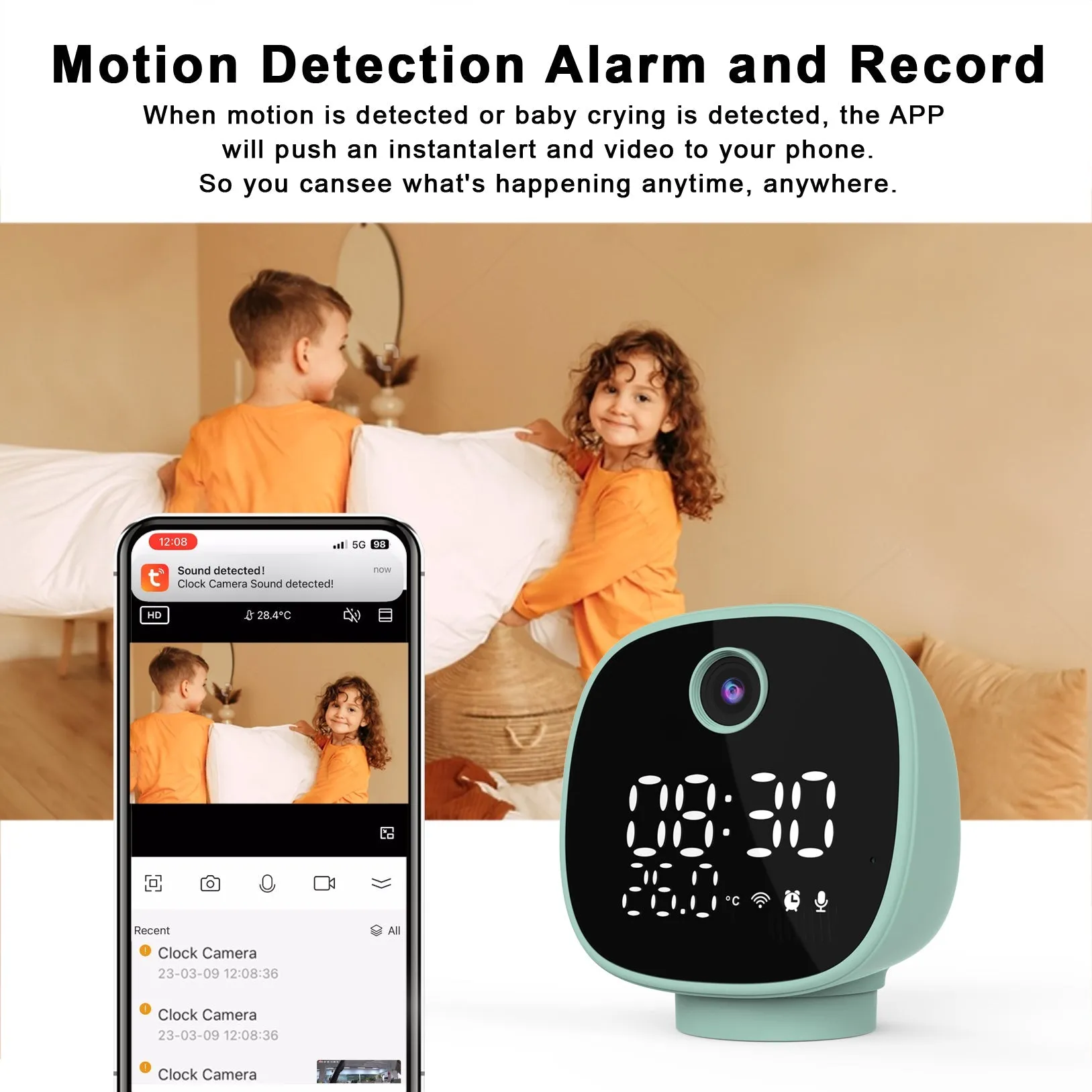 CRONY IPC180 500W WIFI Camera Clock Hight light Temperature TUYA Wifi Temperature Alarm Baby Monitor with Night Lamp Clock