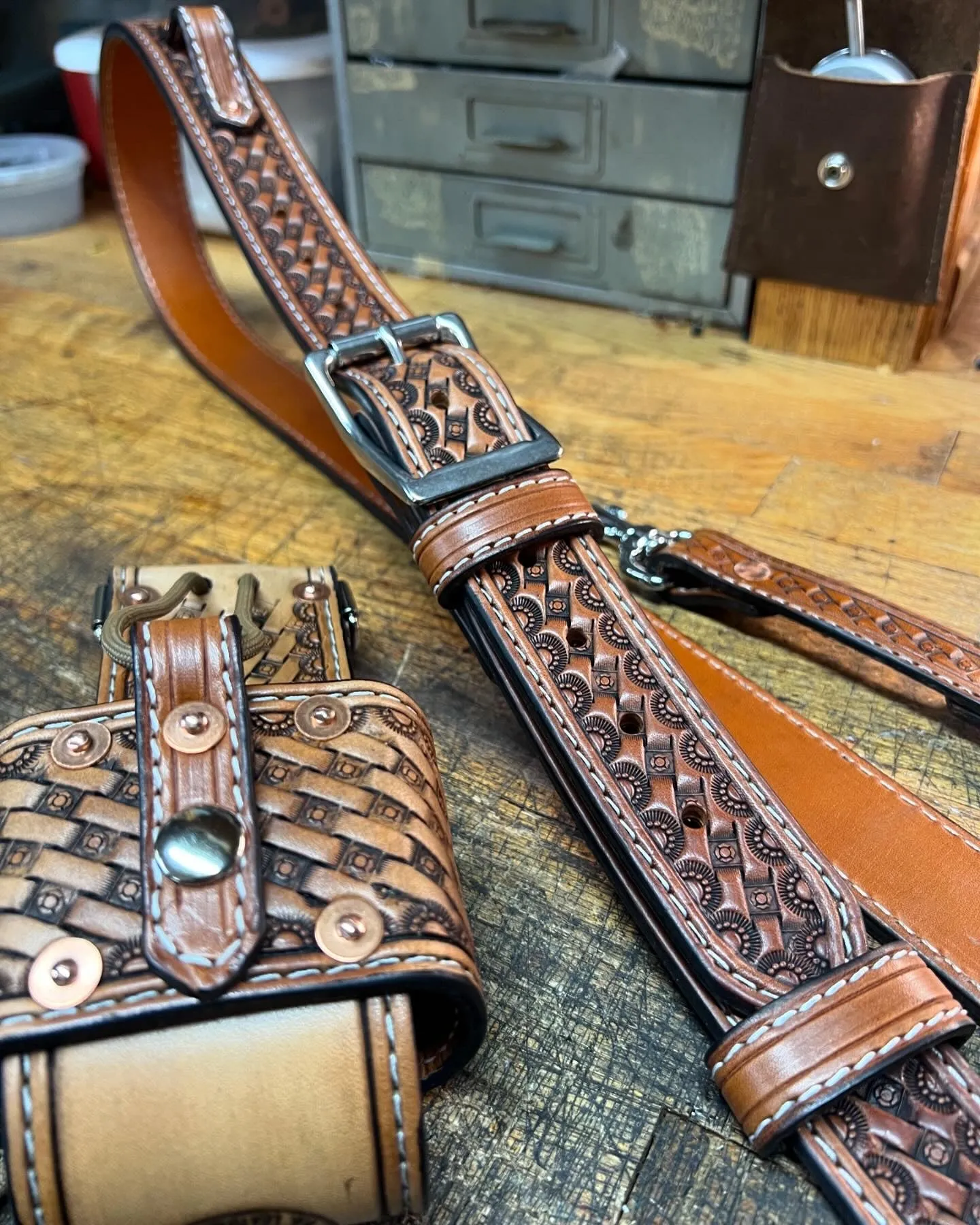 Custom Tooled Premium Radio Strap Set