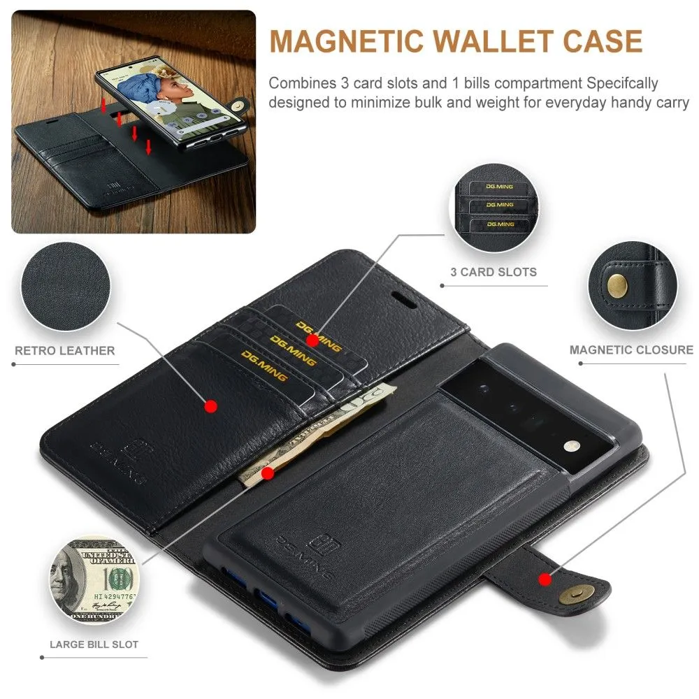 DG.MING Google Pixel 6 Pro 2-in-1 Wallet Case - Black