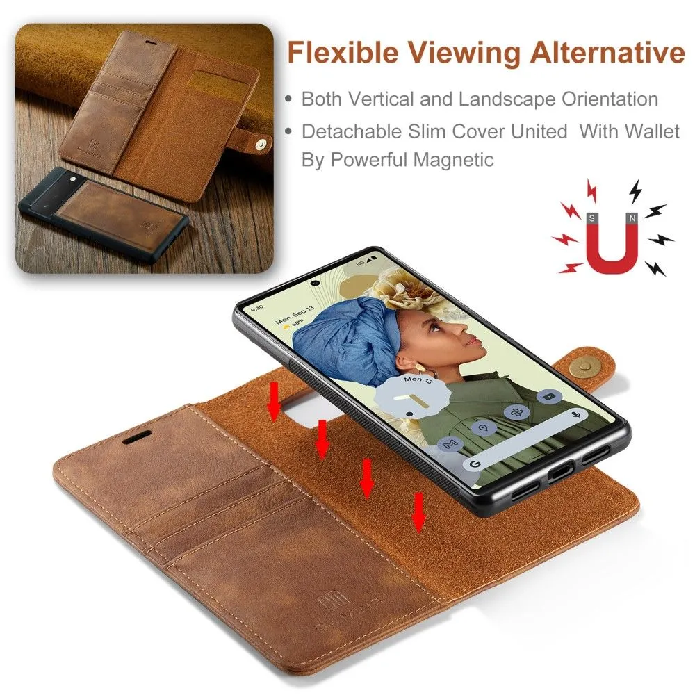 DG.MING Google Pixel 6 Pro 2-in-1 Wallet Case - Brown