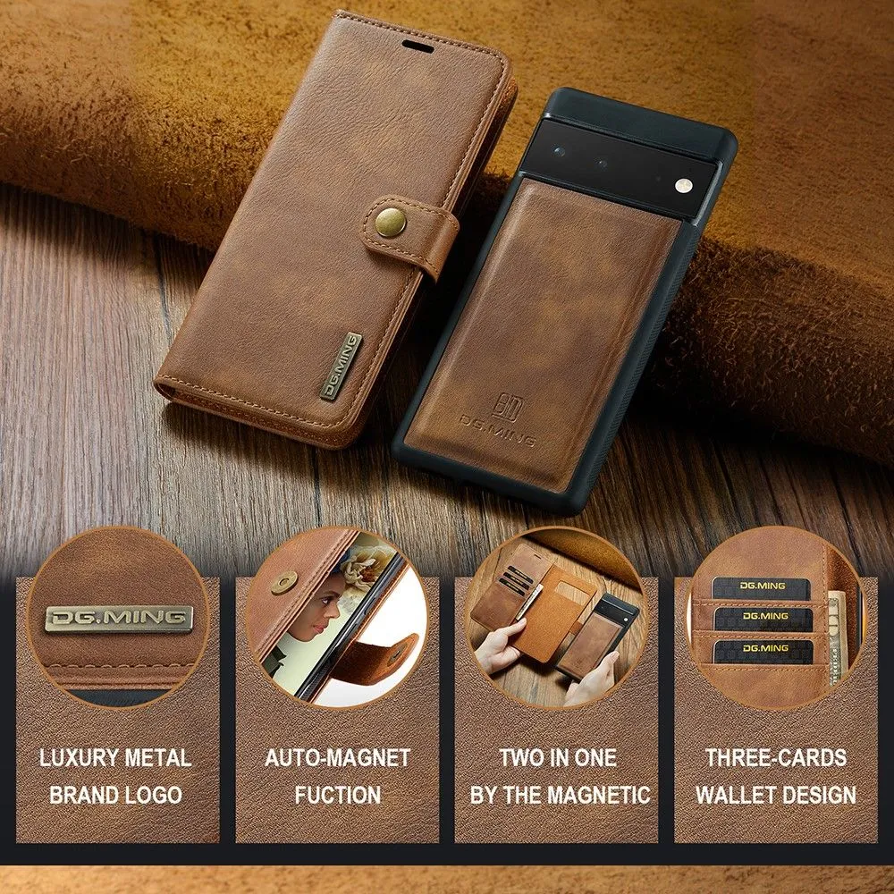 DG.MING Google Pixel 6 Pro 2-in-1 Wallet Case - Brown