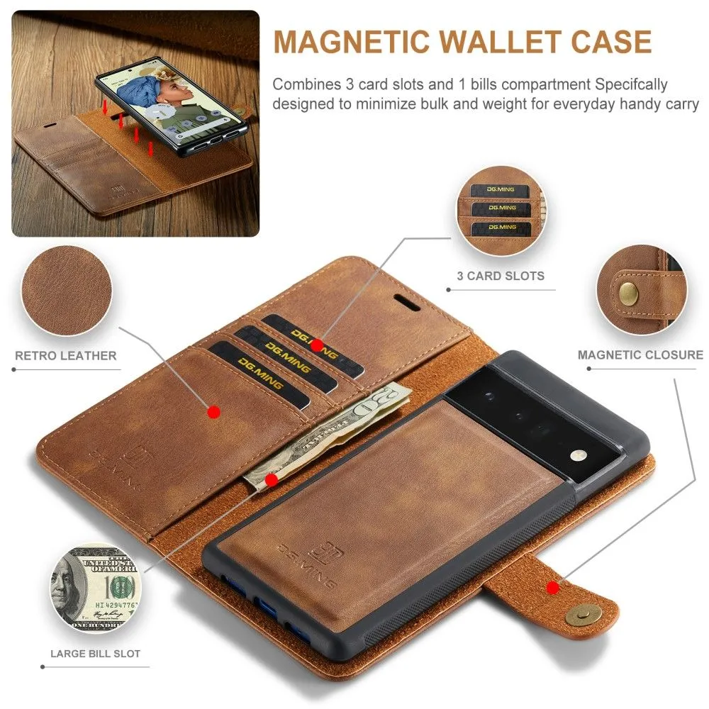 DG.MING Google Pixel 6 Pro 2-in-1 Wallet Case - Brown