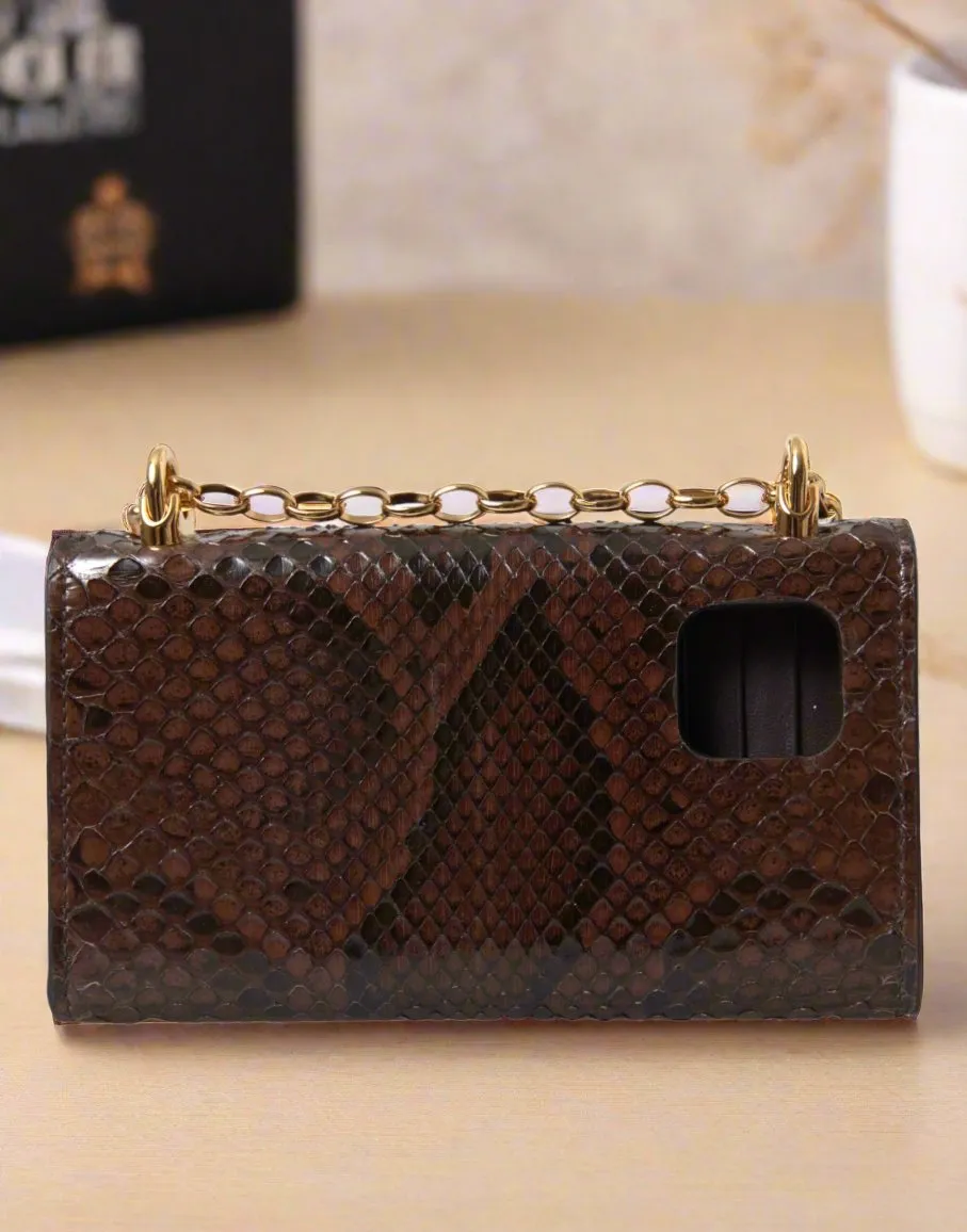 DOLCE & GABBANA Brown Python Leather DG Girls Crossbody Phone Bag