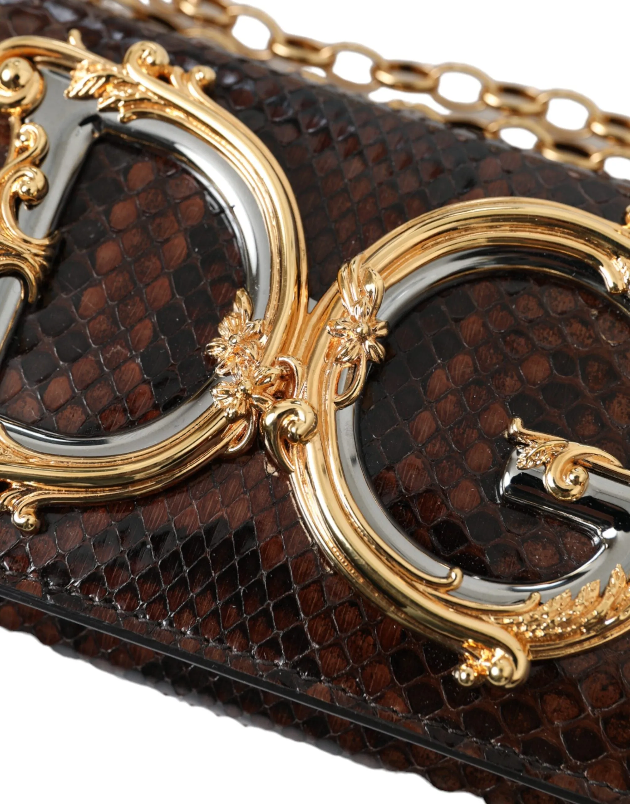 DOLCE & GABBANA Brown Python Leather DG Girls Crossbody Phone Bag