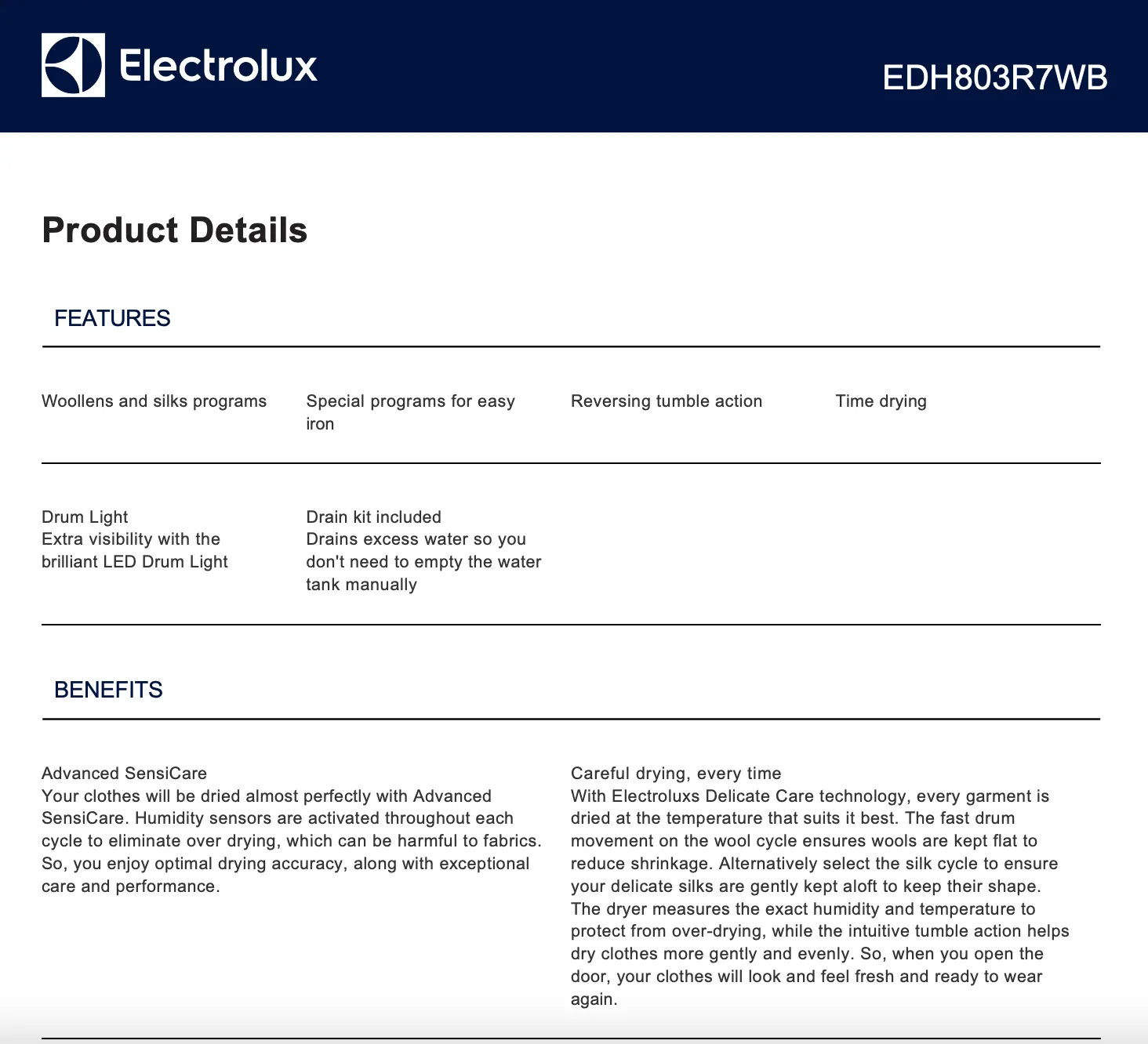 Electrolux EDH803R7WB 8kg UltimateCare 700 Heat Pump Dryer with Wi-Fi – Electrolux Seconds Discount