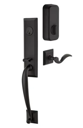 Emtek Single Cylinder Adams Handleset EMPowered Motorized Smart Lock Upgrade With Hampton Knob