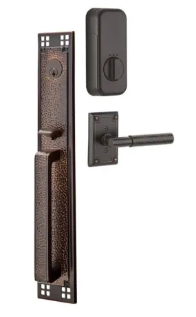 Emtek Single Cylinder Arts & Crafts Full Length Handleset EMPowered Motorized Smart Lock Upgrade With Ribbon & Reed Knob