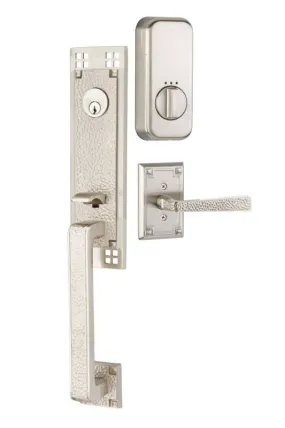 Emtek Single Cylinder Arts & Crafts Handleset EMPowered Motorized Smart Lock Upgrade With Hammered Lever