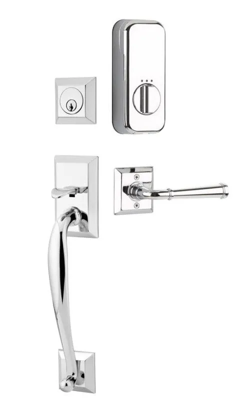 Emtek Single Cylinder Franklin Handleset EMPowered Motorized Smart Lock Upgrade With Select R-Bar Knurled Lever