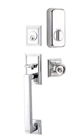 Emtek Single Cylinder Hamden Handleset EMPowered Motorized Smart Lock Upgrade With Select Conical White Marble Knob