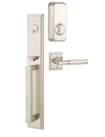 Emtek Single Cylinder Melrose Handleset EMPowered Motorized Smart Lock Upgrade With Lowell Glass Knob