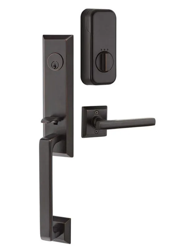 Emtek Single Cylinder Transitional Heritage Monolithic Handleset EMPowered Motorized Smart Lock Upgrade With Select R-Bar Faceted Lever