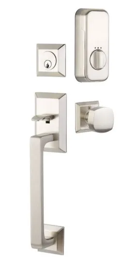 Emtek Single Cylinder Transitional Heritage Sectional Handleset EMPowered Motorized Smart Lock Upgrade With Lancaster Knob