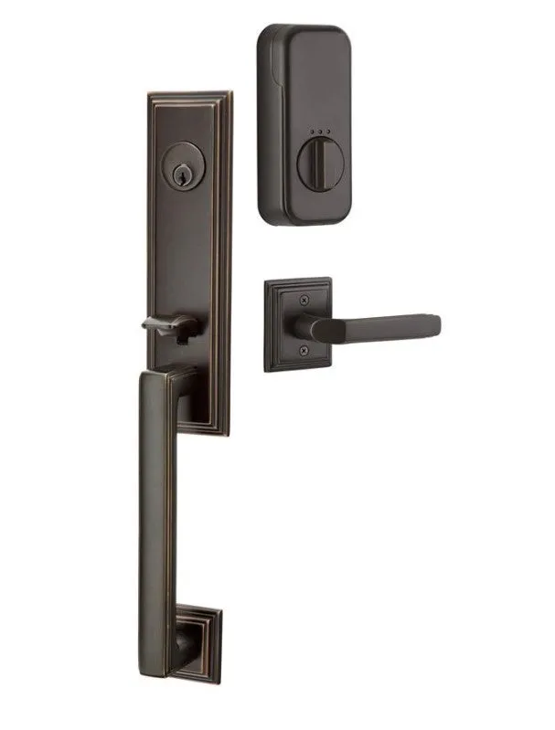 Emtek Single Cylinder Wilshire Handleset EMPowered Motorized Smart Lock Upgrade With Basel Lever