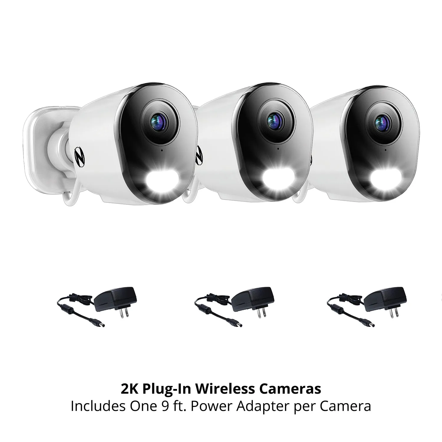 Expandable Wi-Fi Security Hub with 64GB microSD Card and 3 Plug-In Wireless 2K Deterrence Cameras