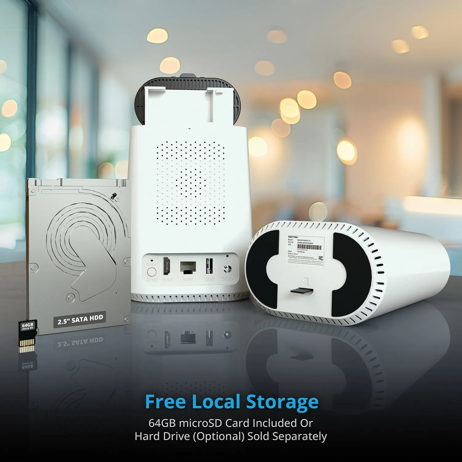 Expandable Wi-Fi Security Hub with 64GB microSD Card and 3 Plug-In Wireless 2K Deterrence Cameras