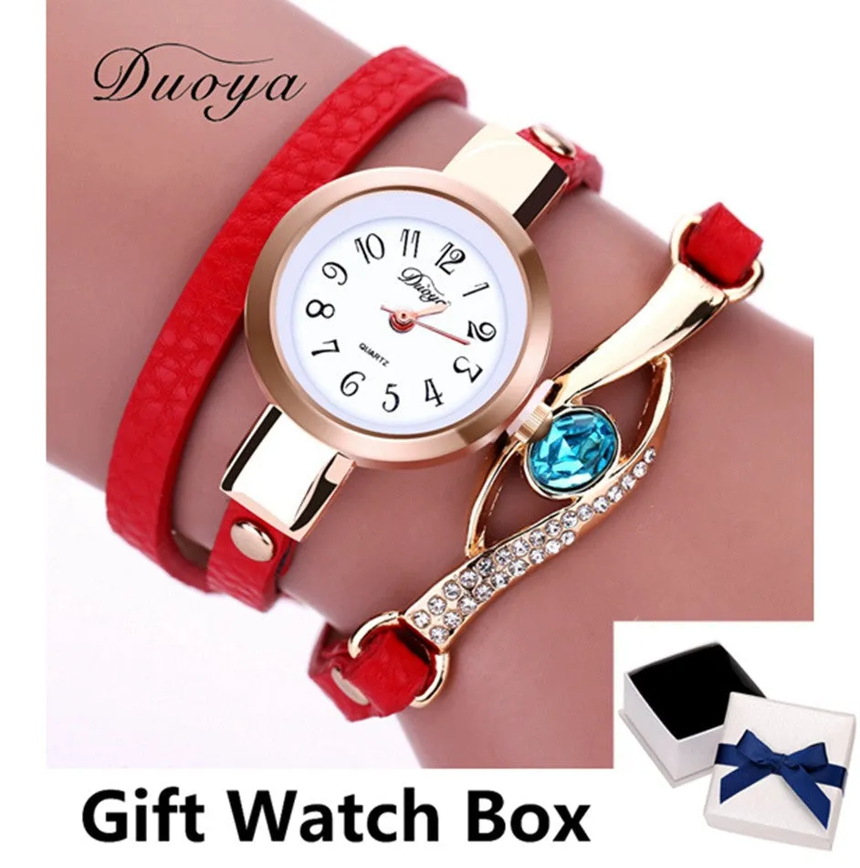 Eye Gemstone Luxury Watches Women Gold Bracelet Watch Leather Electronic Quartz