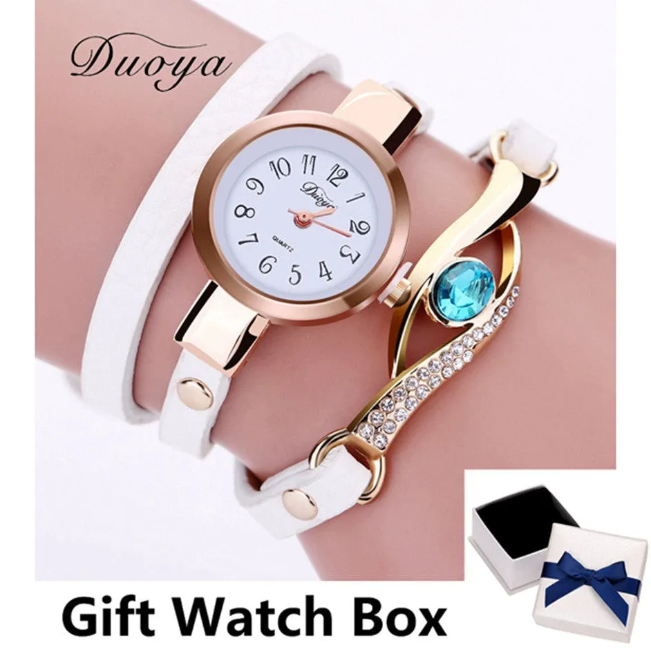 Eye Gemstone Luxury Watches Women Gold Bracelet Watch Leather Electronic Quartz